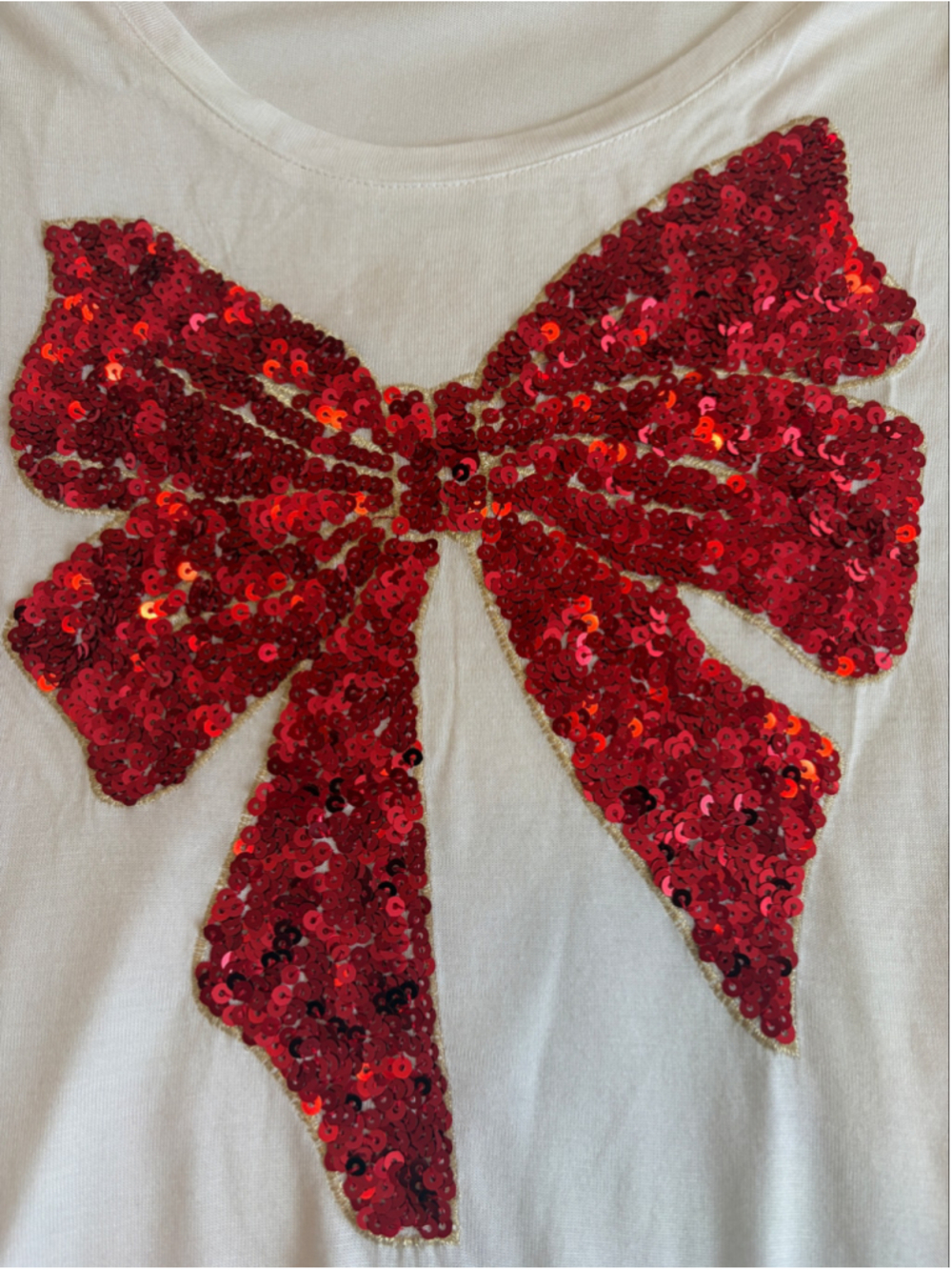 NWT INC Red Sequin Bow Tee Size M Christmas Holiday Festive Glam M2 - Picture 7 of 9